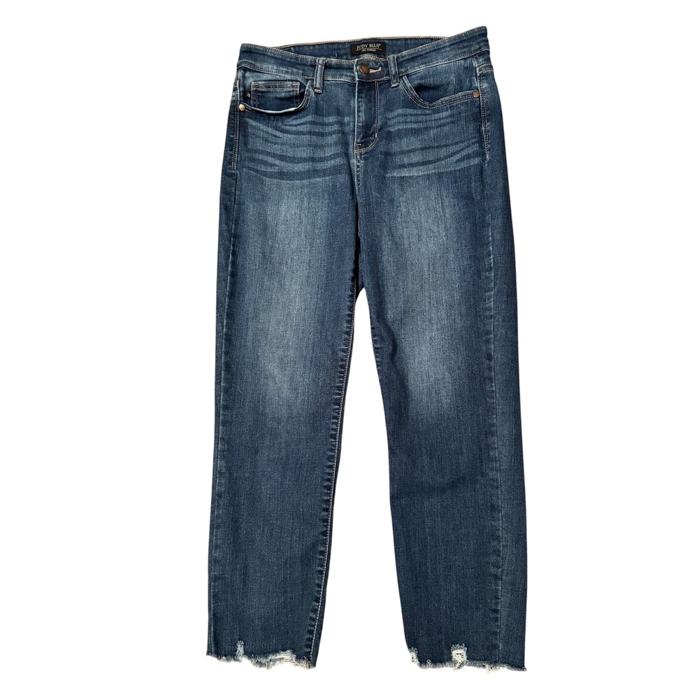 Judy Blue Relaxed Fit Dark Wash Raw Hem Straight Leg Jeans JB82227DK Womens 7/28
